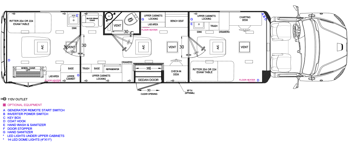 Three Room Clinic with Blood Draw Chair ADA Entrance Floorplan