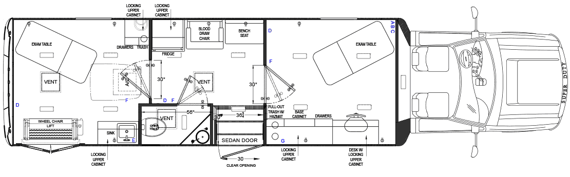 Three Room Mobile Health Unit with Wheelchair Lift Floorplan