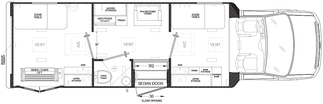Two Exam Room & Lab Mobile Clinic ADA Floorplan