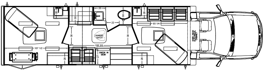 Two Exam Room, Lab & Waiting Room Mobile Clinic Floorplan