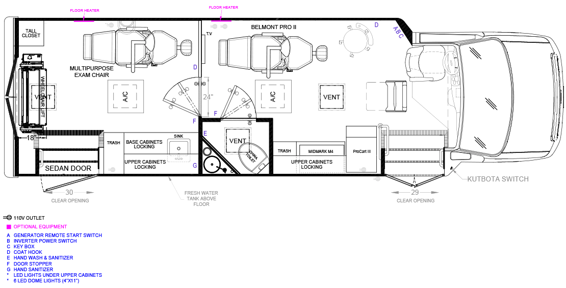 Two Exam Room Mobile Dental Unit ADA M Floorplan