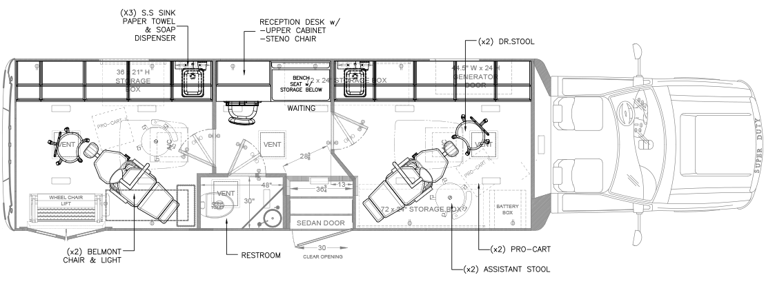 Two Room Mobile Dental Unit with Wheelchair Lift Floorplan