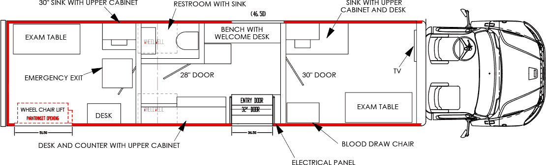 Two Exam Room with Waiting Room Mobile Clinic Floorplan