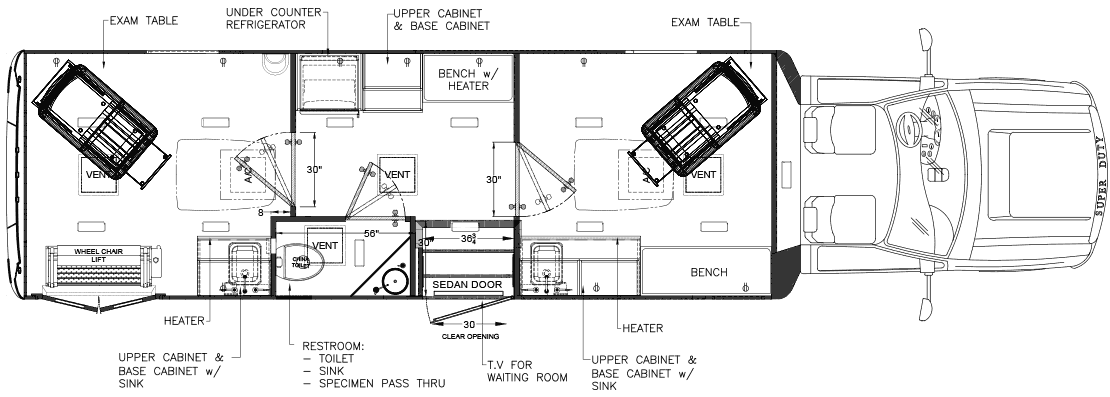 Two Exam Room & Waiting Room Mobile Clinic ADA Floorplan