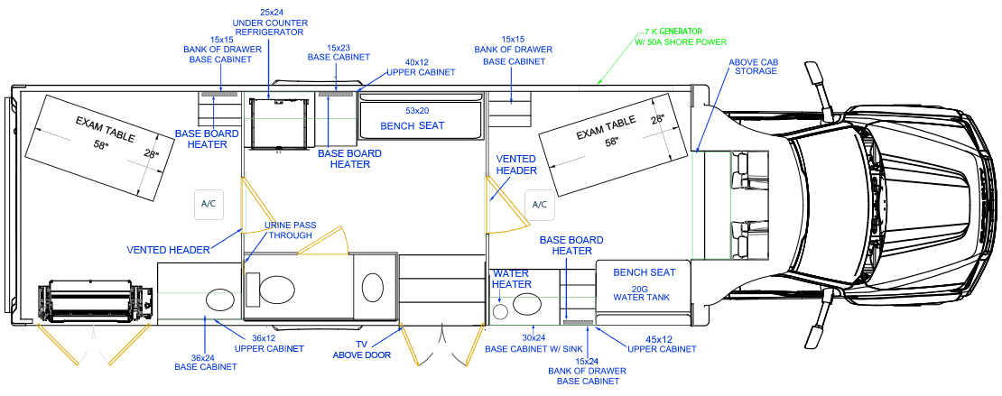Two Room Mobile Health Unit with Wheelchair Lift Floorplan