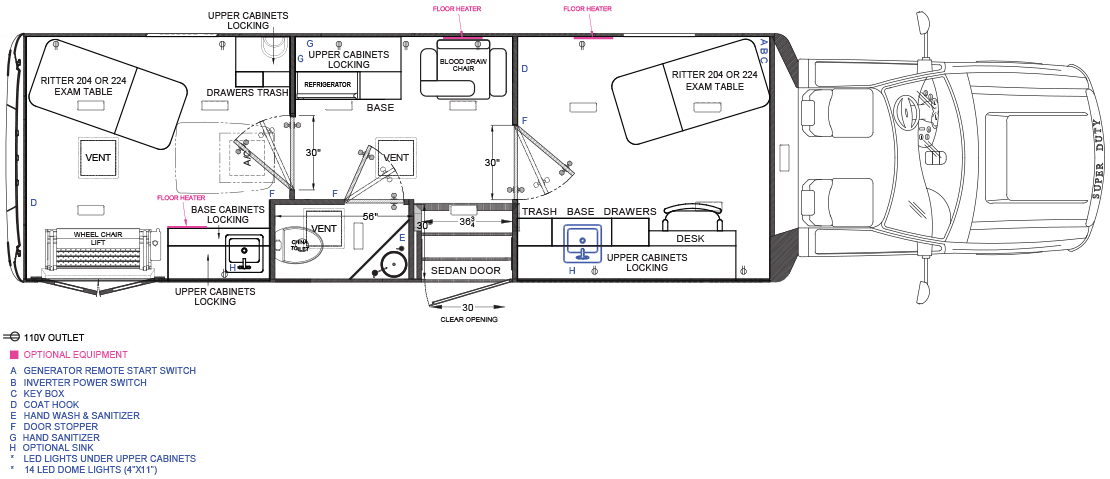 Two Room Mobile Health Unit with Wheelchair Lift Floorplan